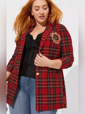 Torrid x Betsy Johnson Red Plaid Tartan Blazer Size 2